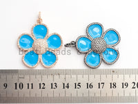 40mm Enamel Turquoise Blue Flower Pendant,CZ Micro Pave Oil Drop Flower pendant,Enamel pendant,Enamel Jewelry,sku#F602 BestbeadsbeyondUS