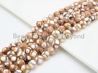 Quality DZI Brown Cream White Agate beads, Round with Football line Tibetan Agate Beads, 6mm/8mm/10mm/12mm Agate,15.5inch strand, SKU#U407
