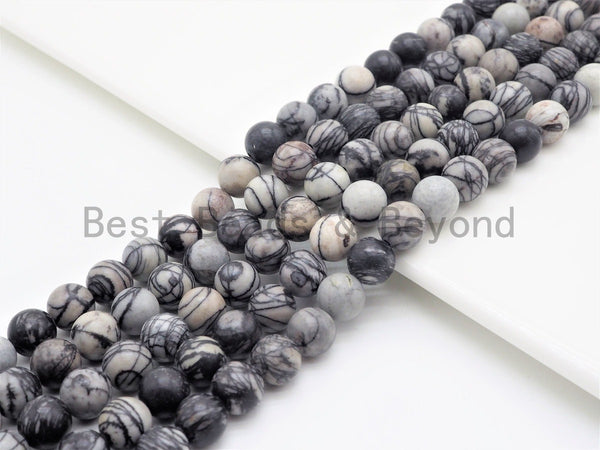 Quality Natural Web Jasper Smooth Round Beads,6mm/8mm/10mm/12mm Gray Cream Gemstone Beads,15.5" Full Strand,SKU#U395