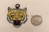 NEW Enamel Yellow Tiger Head Focal Pendant, Cubic Zirconia Pave Pendant  in gold/rose gold/silver/Gunmetal, Enamel Jewelry, 40mm,sku#F611T