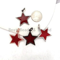 32mm Red Enamel Five Point Star Pendant/Charm, Enamel CZ Pave Star Charm, Gold/Rose Gold/Silver/Black Plated, sku#F580S