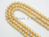 6mm/8mm/10mm/12mm Round Gold Pearl with rhinestone inlaid, Plated White Round Mother of Pearl Beads, 15.5inch Full strand,SKU#V31