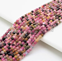 Quality Natural Tourmaline Rondelle/Round Faceted beads, 2x3mm/3mm Multi Colored Gemstone Beads,15.5inch strand, SKU#U374