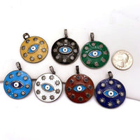 NEW Enamel Evil eye with Star Pendant,CZ Micro Pave Oil Drop Evil Eye Pendant,Blue/White/Black/Red/Yellow Enamel Jewelry,34x37mm,sku#F609