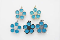 40mm Enamel Turquoise Blue Flower Pendant,CZ Micro Pave Oil Drop Flower pendant,Enamel pendant,Enamel Jewelry,sku#F602 BestbeadsbeyondUS