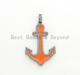 Enamel Anchor Pendant, Enamel Jewelry, CZ Pave Anchor, Colored Anchor Pendant, 32x48mm, Sku#F601