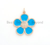 40mm Enamel Turquoise Blue Flower Pendant,CZ Micro Pave Oil Drop Flower pendant,Enamel pendant,Enamel Jewelry,sku#F602 BestbeadsbeyondUS