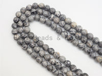 Quality Natural Map Jasper Faceted/Smooth Round Beads,6mm/8mm/10mm/12mm Gray Gemstone Beads,15.5" Full Strand,SKU#U393 BestbeadsbeyondUS