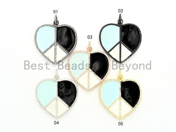 40mm Large Enamel Colorful Peace Heart Shape Pendant,CZ Micro Pave Oil Drop pendant, Enamel pendant, Black/White Enamel, sku#F580