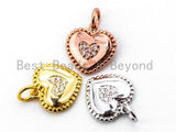 CZ Micro Pave Twin Heart Pendant/Charm, Bracelet Necklace Cubic Zirconia Double Heart Pendant Charm, 12x12mm,sku#Y18