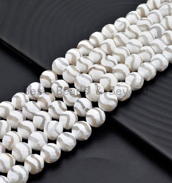 Agate Beads, Black and White, 10mm Faceted Round