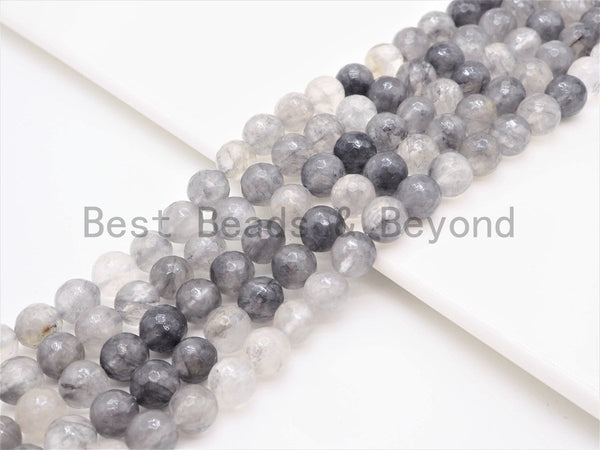 Natural Cloudy Quartz ,Faceted Round Gemstone Beads,Gray Color Beads,6mm/8mm/10mm/12mm beads, 15.5inch strand, SKU#U413