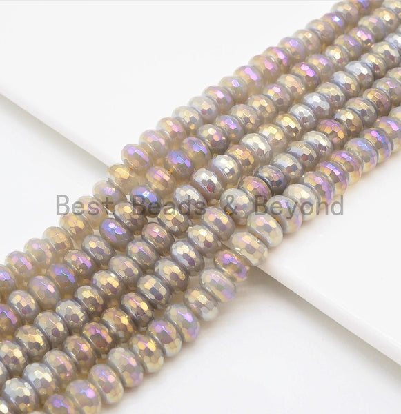 Mystic Plated Natural Faceted Rondelle Gray Agate beads,4x6/5x8/6x10mm Gray Gemstone beads, Natural Agate Beads, 15.5inch strand, SKU#U414