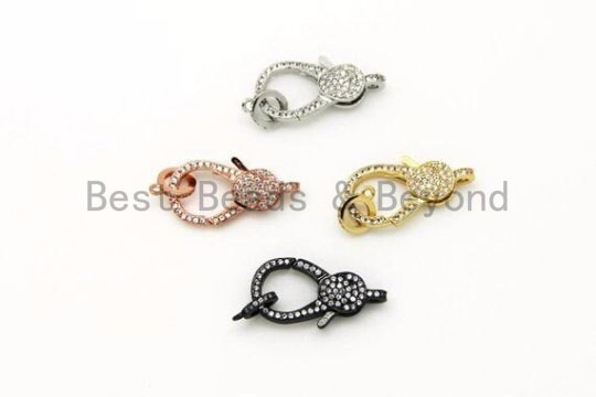 CZ Micro Pave Lobster Claw Clasp, 13x25mm, CZ Pave Clasp, Rose gold/Gold/Silver/Black, sku#H148
