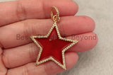 32mm Red Enamel Five Point Star Pendant/Charm, Enamel CZ Pave Star Charm, Gold/Rose Gold/Silver/Black Plated, sku#F580S