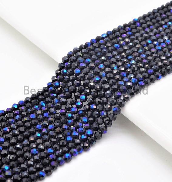 Top Quality Mystic Plated Faceted Black Spinel Round Beads 2/3mm Gemstones Beads, Sparkly Black Spinel Beads,15.5" Full Strand,SKU#U415