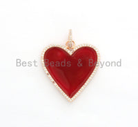 30mm Enamel Red heart Pendant, Gold/Rose gold/Black/Silver, CZ Micro Pave Oil Drop Heart pendant,Enamel pendant,Enamel Jewelry,sku#F617