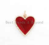 30mm Enamel Red heart Pendant, Gold/Rose gold/Black/Silver, CZ Micro Pave Oil Drop Heart pendant,Enamel pendant,Enamel Jewelry,sku#F617