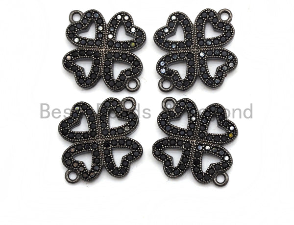 Black CZ Pave On Black Micro Pave Four Leaf Clover Connector,Cubic Zirconia Connector,Fashion Jewelry Findings, 16x19mm, sku#A93 Bestbeads&Beyond