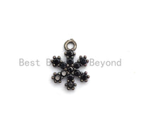 Black CZ Pave On Black Micro Pave Snowflake Flower Pendant/Charm, Cubic Zirconia Dainty Black Flower Charm/Pendant, 7x9mm,sku# B101