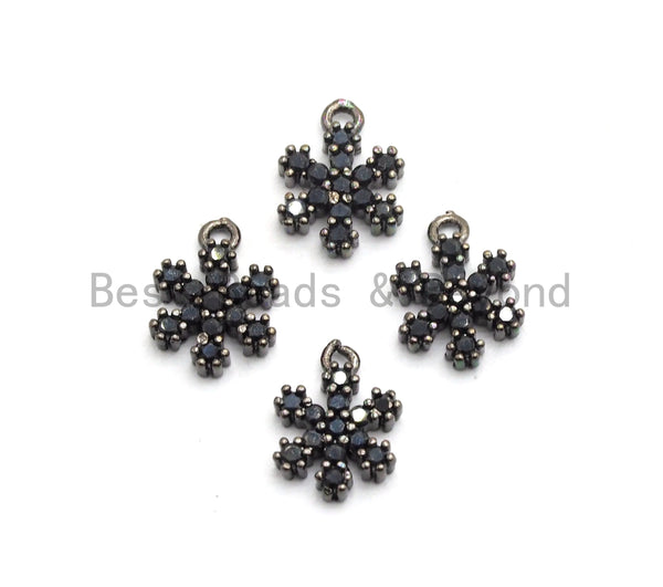 Black CZ Pave On Black Micro Pave Snowflake Flower Pendant/Charm, Cubic Zirconia Dainty Black Flower Charm/Pendant, 7x9mm,sku# B101