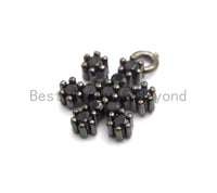 Black CZ Pave On Black Micro Pave Snowflake Flower Pendant/Charm, Cubic Zirconia Dainty Black Flower Charm/Pendant, 7x9mm,sku# B101