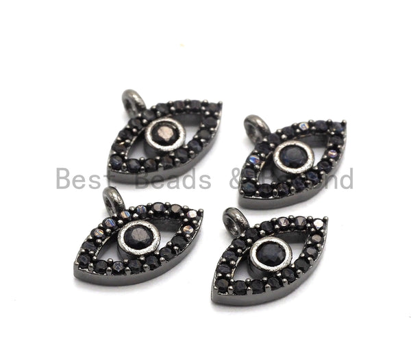Micro Pave Black CZ Pave On Black Evil Eye Charm Beads, Cubic Zirconia Paved Evil Eye Charm, 8x11mm, sku#B102