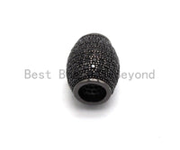 Micro Pave Black CZ Pave On Black Big/Large Hole Oval Drum Spacer Beads, Bracelet/Necklace Spacer, Cubic Zirconia Beads, 10x12mm, sku#C91