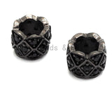 Black CZ Pave On Black Triple Layers Big Large Hole Cylinder Beads, Cubic Zirconia Black Color Cylinder Space Beads, 8x6mm, SKU#C92