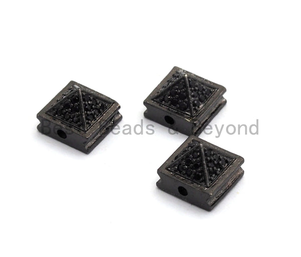 Black CZ Pave On Black Square Beads, Pyramid Spacer Beads, Cubic Zirconia Pyramid Space Beads, 8x6mm, SKU#C95