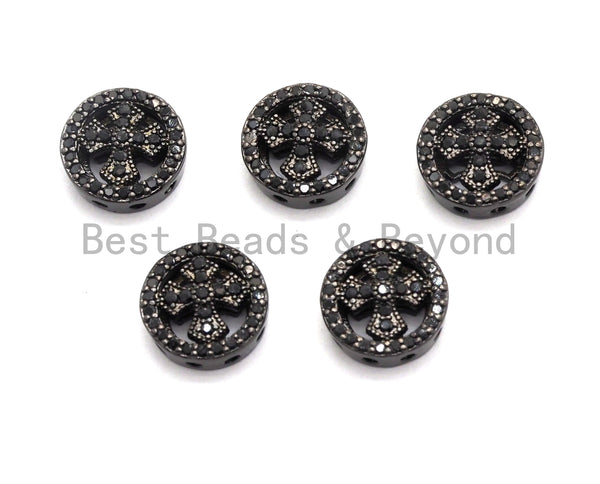 Black CZ Pave On Black Micro Pave Round With Cross Spacer Beads for Bracelet/Necklace, Spacer Beads, Cross beads, 4x11mm, sku#C99