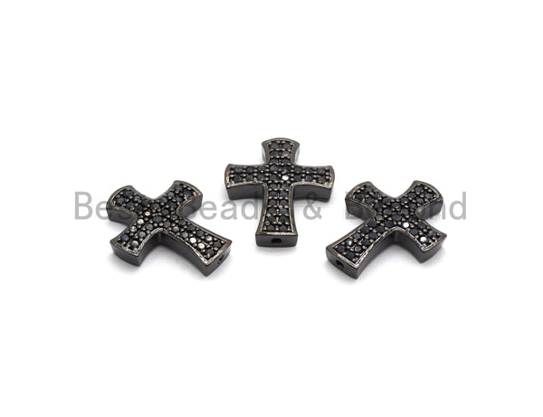 Black CZ Pave On Black Micro Pave Cross Spacer Beads with Black Crystal for Bracelet/Necklace, Spacer Beads,19x23mm, sku#C101
