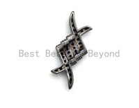 Black CZ Pave On Black Micro Pave Fish Beads/Connector for Bracelet/Necklace, Cubic Zirconia Space Connector, 9x22mm, sku#C104