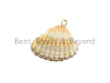 Gold Plated Natural White Scallop Shell Pendant, Sea Shells Pendant, Beach Charm, Shell Jewelry, Clam Shell Charm, 23x24mm, sku#V34