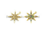 Multi-Color CZ  Micro Pave Star Charm/Pendant, Star Shaped Pave Pendant, Gold plated, 9x11mm, Sku#B104