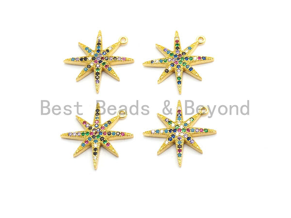 Multi-Color CZ  Micro Pave Star Charm/Pendant, Star Shaped Pave Pendant, Gold plated, 9x11mm, Sku#B104