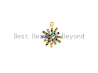 Multi-Color CZ Micro Pave Radial Flower Star Pendant, Flower Shaped Pave Pendant, Gold plated, 14x17mm, Sku#B106