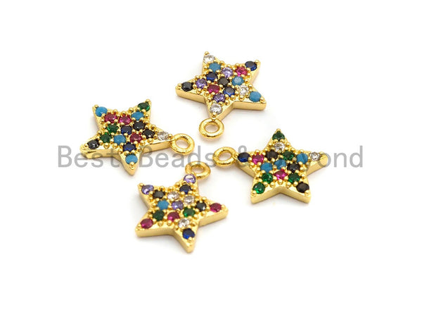 Multi-Color CZ Micro Pave Five Star Pendant, Star Shaped Pave Charm Pendant, Gold plated, 13x11mm, Sku#B109