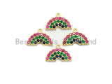 Multi Color CZ Micro Pave Rainbow Pendant, Semicircle Shaped Pave Pendant/Charm, Gold plated, 16x11mm, Sku#B110