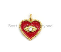 Pave CZ Enamel Heart With Evil Eye Pendant, Enamel Pendant,Enamel Heart Pendant, Oil Drop jewelry Findings,16mm,sku#Z255