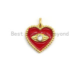Pave CZ Enamel Heart With Evil Eye Pendant, Enamel Pendant,Enamel Heart Pendant, Oil Drop jewelry Findings,16mm,sku#Z255
