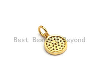 Multicolor CZ Micro Pave Coin Disc Charm, Round Disc Shape Pave Pendant, Gold plated, Dangle Charm, 9x11mm, Sku#Z259