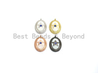 CZ Pave Enamel Oval With Star Pendant, Gold/Rose gold/Black/Silver, CZ Micro Pave Oil Drop Oval pendant,Enamel Jewelry,12x19mm,sku#Z260
