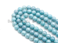 Mystic Plated Ice Blue Jade Round Faceted Beads, 8mm/10mm Aquamarine Color Jade Gemstone Beads, 15.5inch strand, SKU#U435