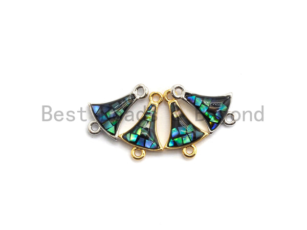 100% Natural Abalone Fan Shaped Small Bell Connector, Gold/Silver Plated Finish, Abalone Shell Charm, Abalone Beads, 10x15mm,SKU#Z263