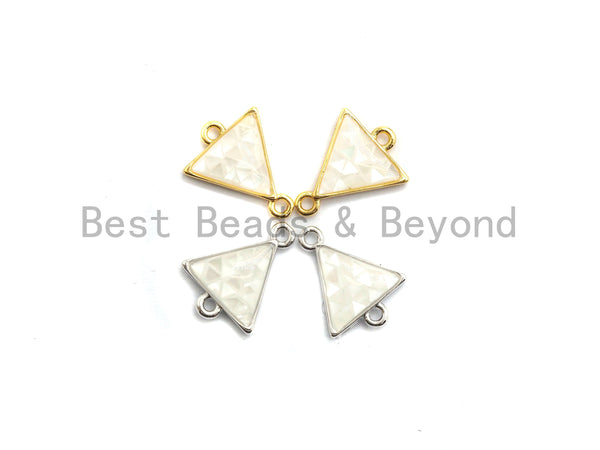 100% Natural Shell White Triangle Connector with Gold/Silver Plated Edging, White Mother of Pearl Shell Connector, Shell, 11x14mm,SKU#Z267