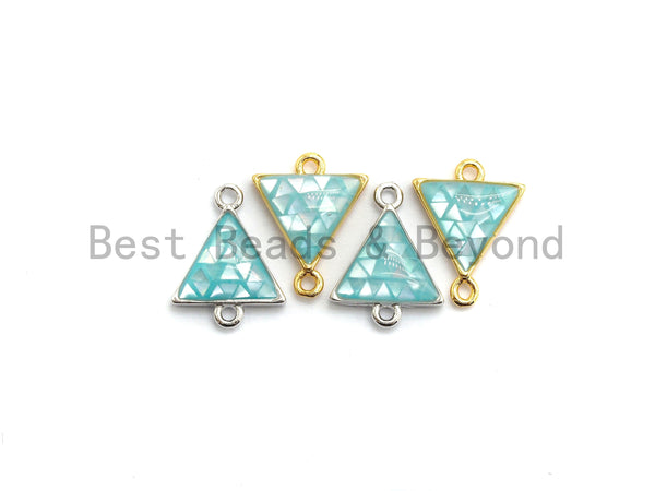 100% Natural Aqua Blue Shell Triangle Connector with Gold/Silver Finish, Blue Shell Connector, Natural Shell Beads, 11x14mm,SKU#Z269