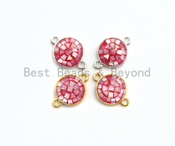 100% Natural Hot Pink Shell Round Connector with Gold/Silver Plated Edging, Fuchsia Spacer Connector, Shell Charm, 10x15mm,SKU#Z283