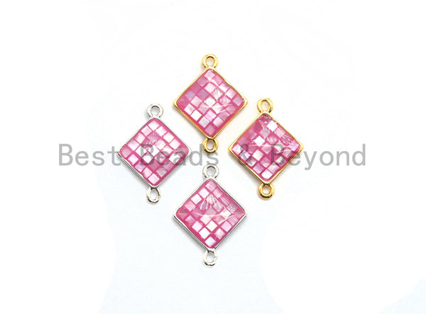 100% Natural Shell Pink Diamond Shape Connector, Gold/Silver Plated Pink Shell, Pink Shell Connector, Sea Shell Jewelry, 14x18mm,SKU#Z287