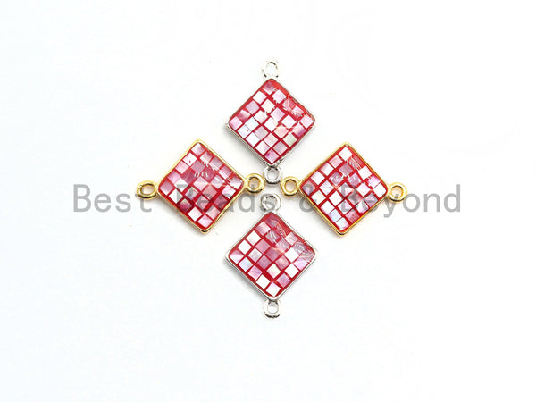 100% Natural Shell Hot Pink Diamond Shape Connector with Gold/Sliver Plated edging, Fuchsia Pink Shell, 14x18mm,SKU#Z289